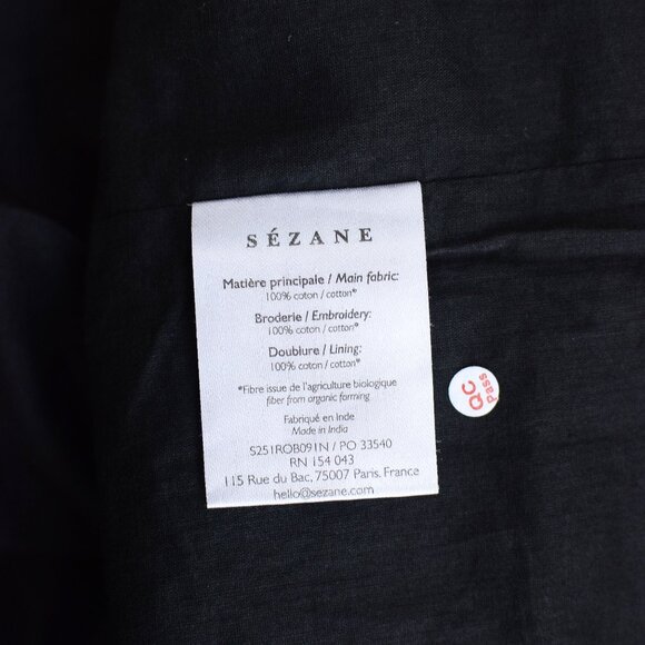 NWT Sezane Pearline Dress Black Eyelet Midi Tie Front Size 6 - Picture 12 of 12